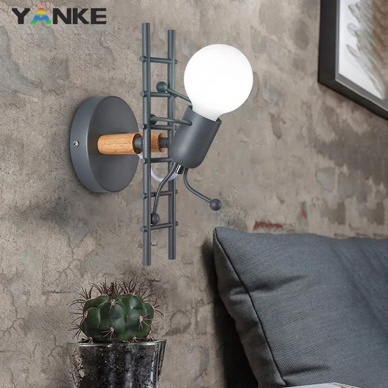 

Настенный светильник "Железный маленький человек" для детской комнаты, Мультяшные креативные настенные светильники, украшения для спальни,...