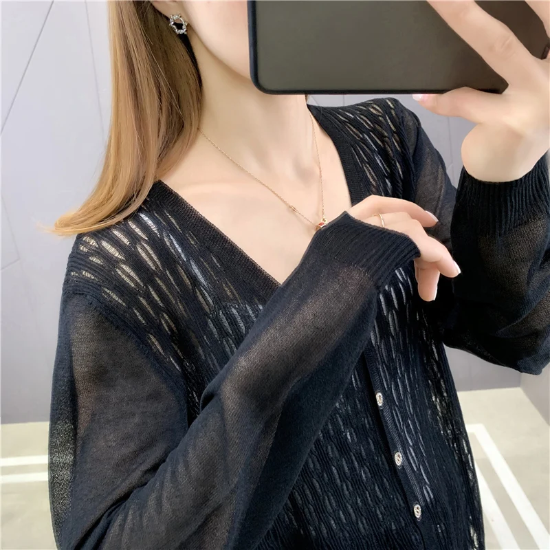 

Room 195294, 6 in 3 make pure color thin hollow out sunscreen knitting cardigan 37