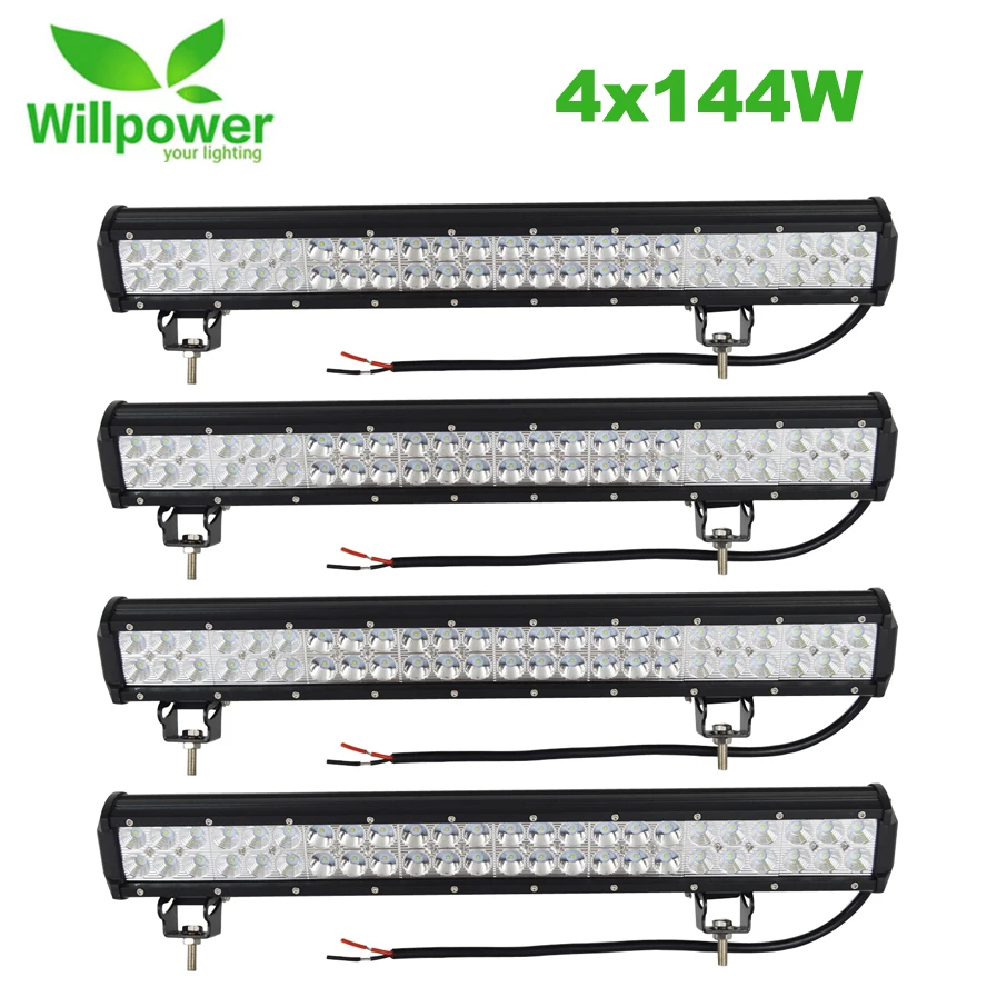 4pcs no wire IP67 Водонепроницаемый 4x4 автомобиль Комбинированный луч двойной ряд 144 Вт 24 дюйма внедорожный светодиодный светильник бар пикап вождения противотуманный светильник DRLFor JEEP - Цвет: 4pcs no wire
