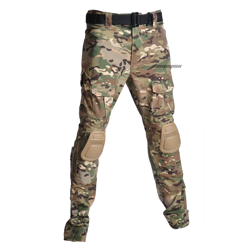 pants multicam Тактические костюмы рубашка+ брюки с налокотниками Наколенники Мужская камуфляжная одежда для охотников Мультикам военная форма - Цвет: pants multicam