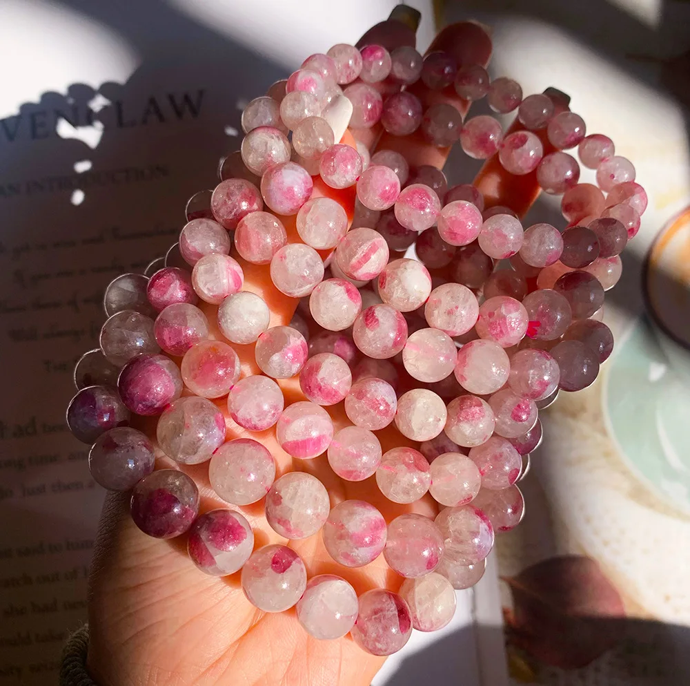 

Браслет из натурального ледяного семени с красной сливой и турмалином, эластичный кварцевый браслет с кристаллами ауры, милый и Дикий подар...