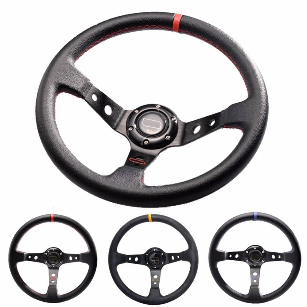 

Universal 6-Hole Racing Steering Wheel 14 inch 350mm PVC Deep Corn Drifting Car Sport Steering Wheel Aluminum Frame Light Weight