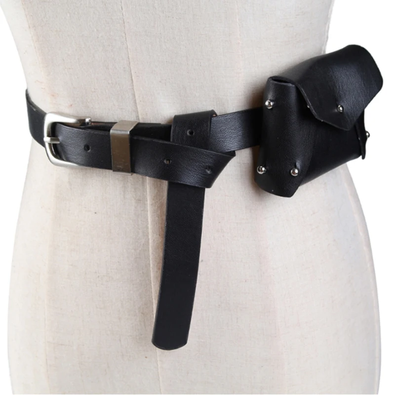

Running Bags Female Fanny Pack Rivet PU Leather Belt Bag For Women Mini