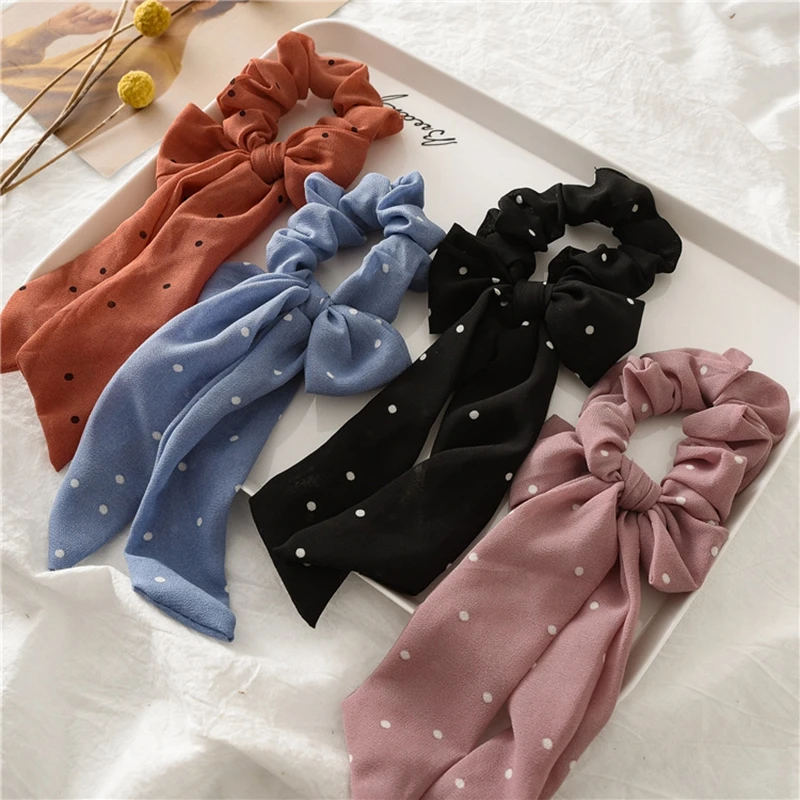 

New Korean Print Bowknot Scrunchies For Women Girls Elastic Hair Bands Ponytail Holder Hair Ropes Ties Headwear Hair Accessories