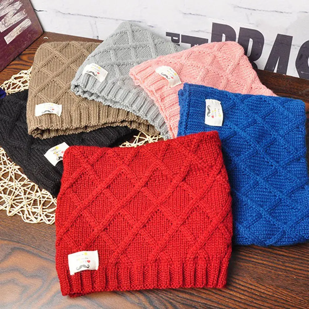 

1 Pcs Solid Color Lovely Knitted Loop Scarf Soft Mustache Logo Neckerchief for Children Unisex Scarf Autumn Winter Accessories