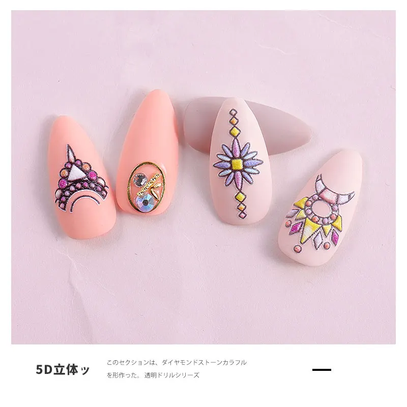 5D самоклеящиеся тиснением ногтей наклейки печать Принцесса цветы перья Empaistic