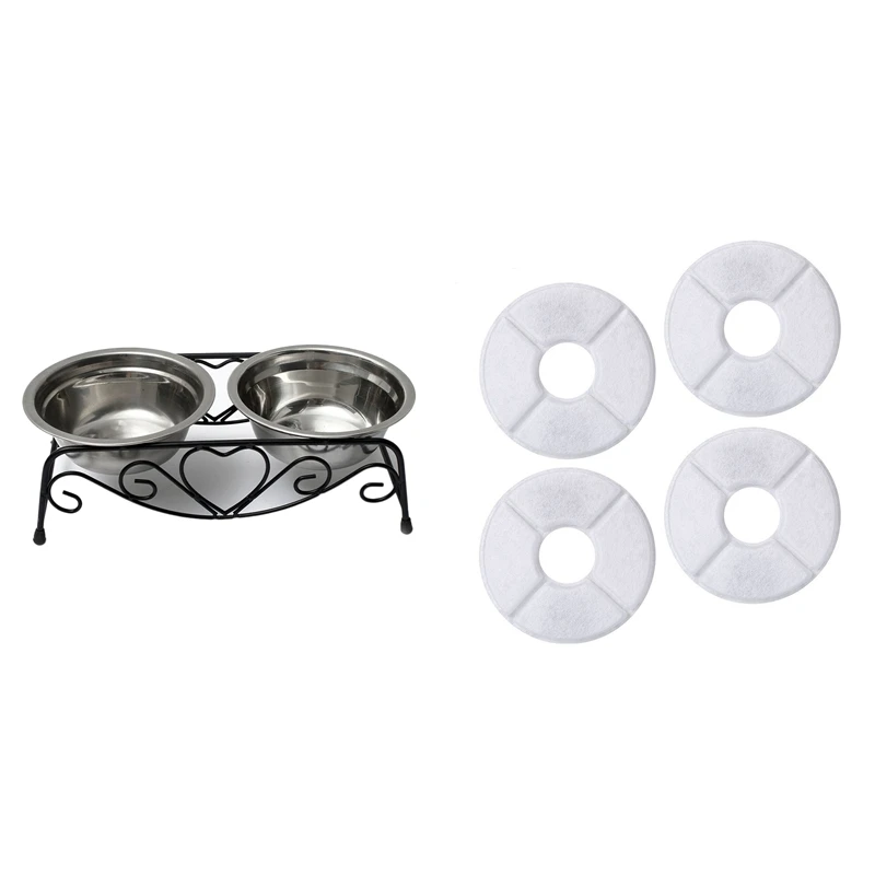 

1x Нержавеющая двойная миска для собак + средняя миска, металлическая миска, подставка для воды и 4 сменных углеродных фильтра для фонтана для...