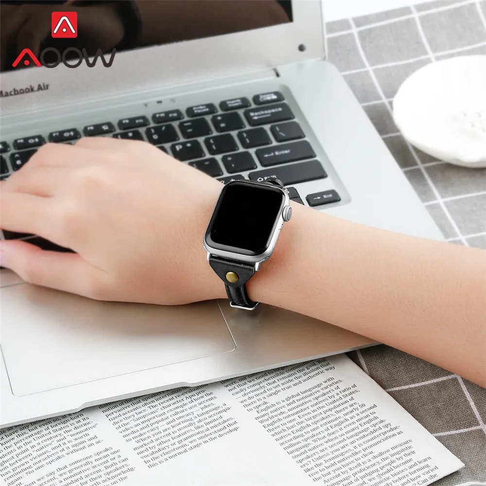 Ремешок для часов из натуральной кожи 11 цветов Apple Watch 38 мм 40 42 44 iwatch 5 4 3 2 1|Ремешки