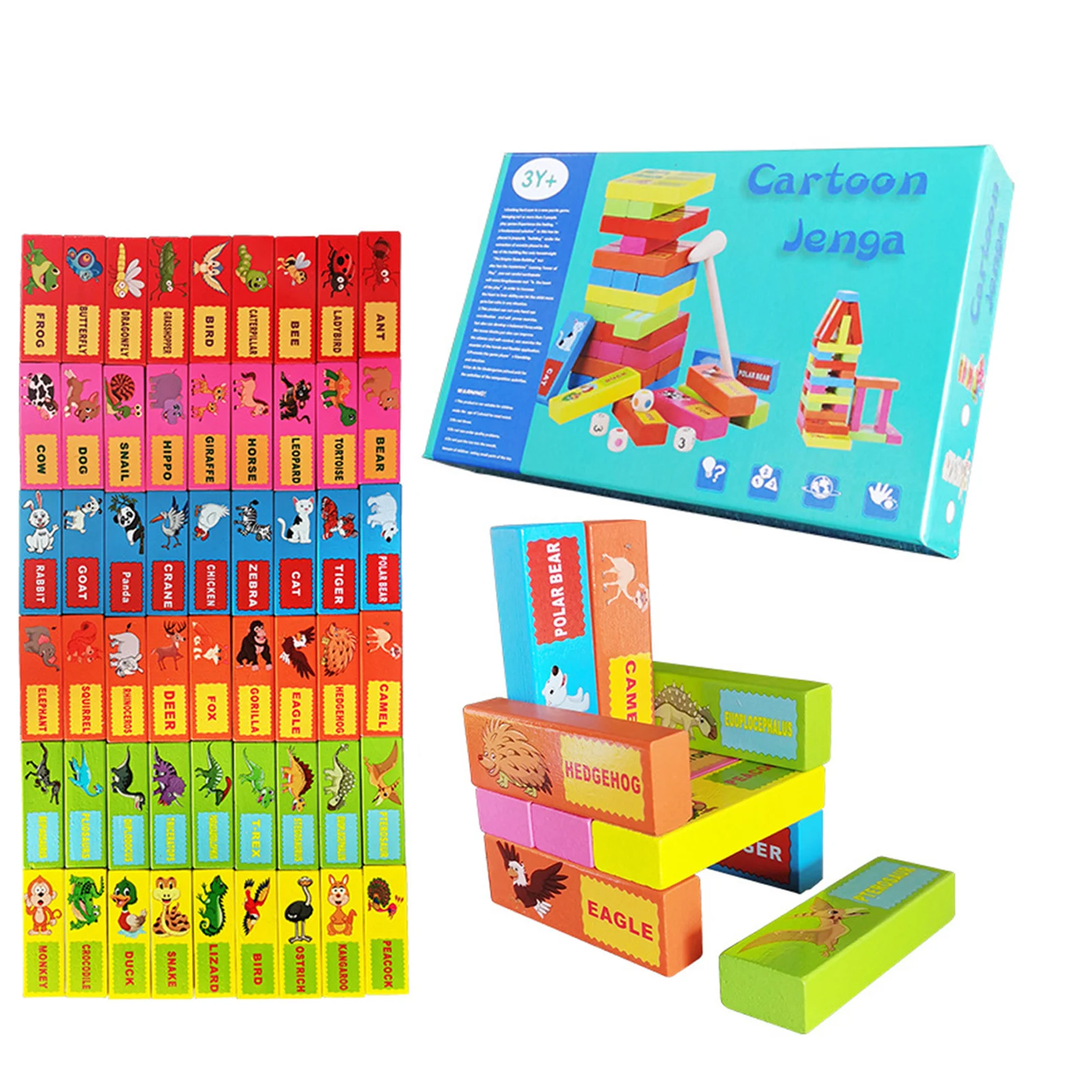 

Animal Tower Block Game Set Wooden Blocks Stacking Board Games Kids Tower Balancing Playset For Trailing Camping Barbecue