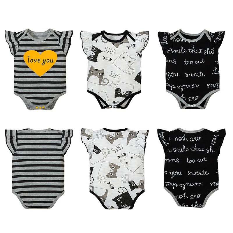 

3pcs/set 2021Summer Newborn Baby Romper Cartoon Round Collar Print One-piece Romper Cotton Romper Three-piece Suit