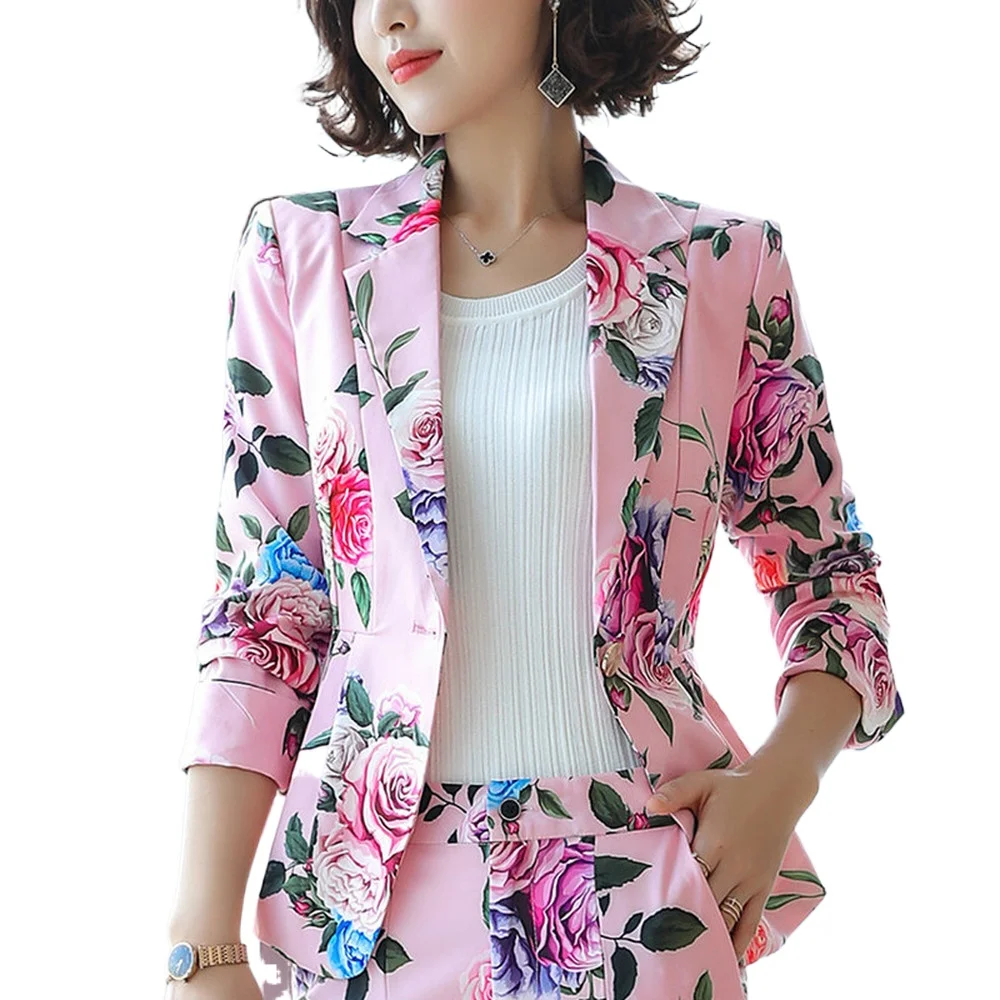 Женские блейзеры и куртки с цветочным принтом модный офисный женский костюм