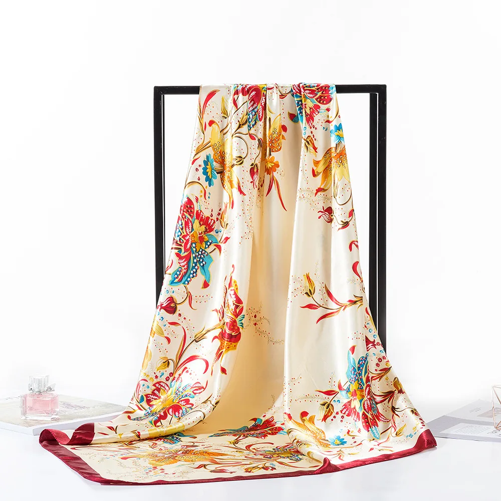 Новый дизайн женский 27 5 ''Шелковый Атласный квадратный цветочный принт