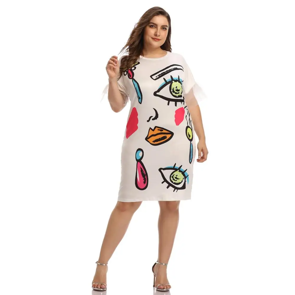 WHZHM белый с принтом вечерние платья для женщин Большие размеры 3XL 4XL печатным