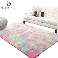 bubble kiss fluffy carpet rainbow gradient colors floor mats faux fur rug baby crawling long pile cushion modern home area pad