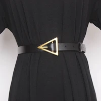 new women genuine leather thin belt fashion metal triangle buckle waist strap high quality ladies jeans dress decoration belts