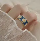 Модное французское пасторальное винтажное блестящее Латунное Открытое кольцо с синими маргаритками для женщин и девушек, индивидуальные украшения