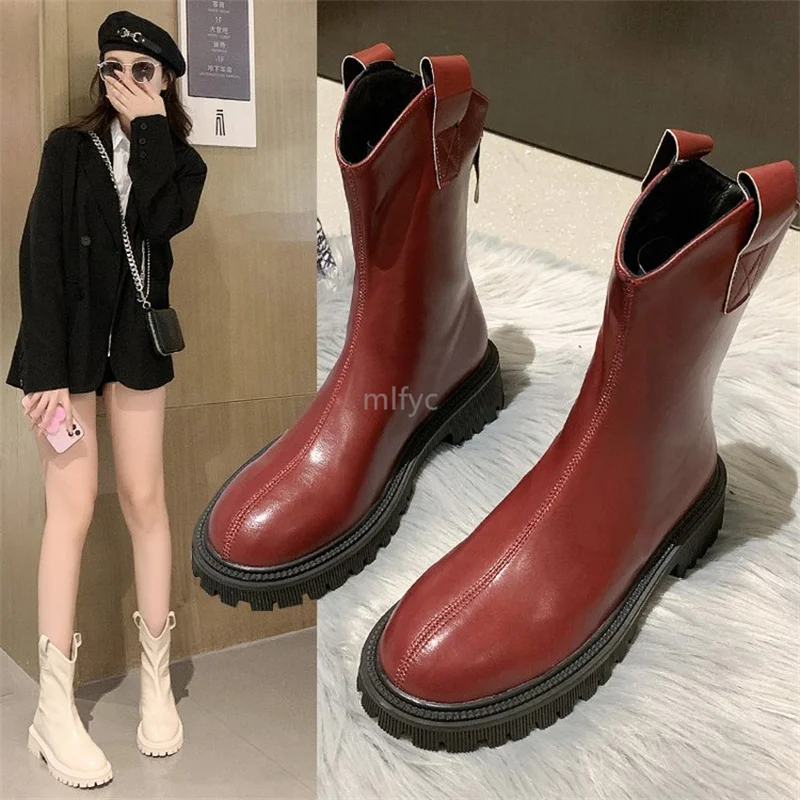 

2021 new fashion boots women's autumn winter British style thick-soled low-tube women's boots fashion back zipper women's boots