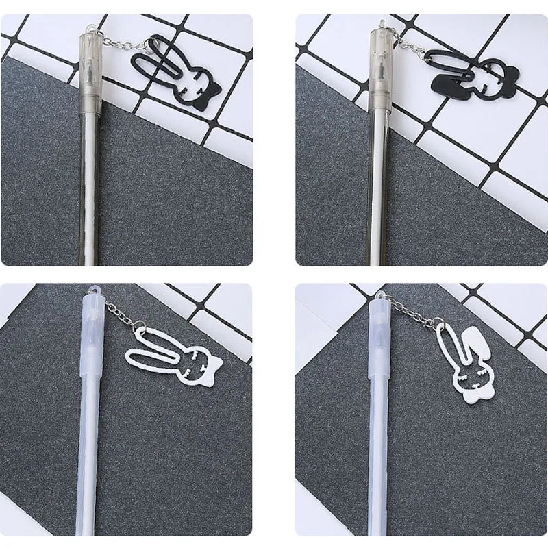 

4pc Cute Bunny Pendant Gel Pens Creative Student Pen Stationery Office School Supplies Black Water-based Signature Pen