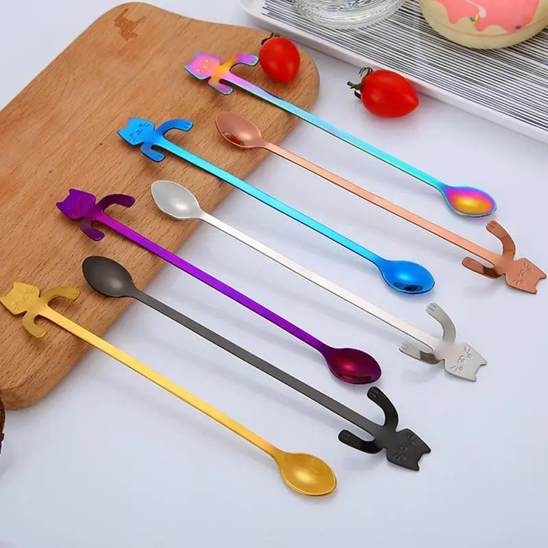 

Hanging Stainless Steel Creative Cute Cartoon Cat Coffee Cup Gold Stirring Spoon Milk Tea Drinking Tools