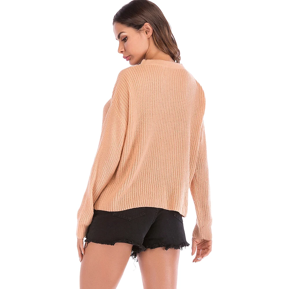 ZAFUL женский свитер с воротником-чокером свободный длинным рукавом и v-образным