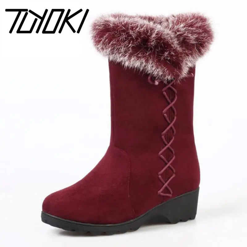 Tuyoki Women Winter Snow Boots Thick Fur Mid Calf Cross Strap Woman Shoes Fashion Sweet Warm Short Size 34-39 | Обувь