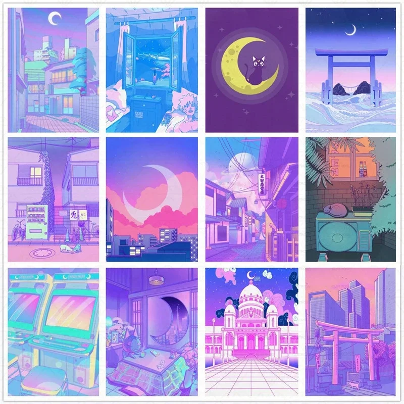 

Diamond Painting Diy 5D Acrylic European Style Aesthetic City Moon Scenery Pattern Background Living Room Furniture Wall Deco