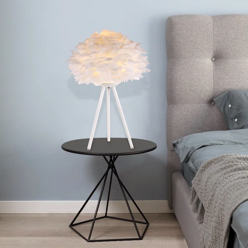 Скандинавские Креативные украшения для гостиной с перьями настольная лампа