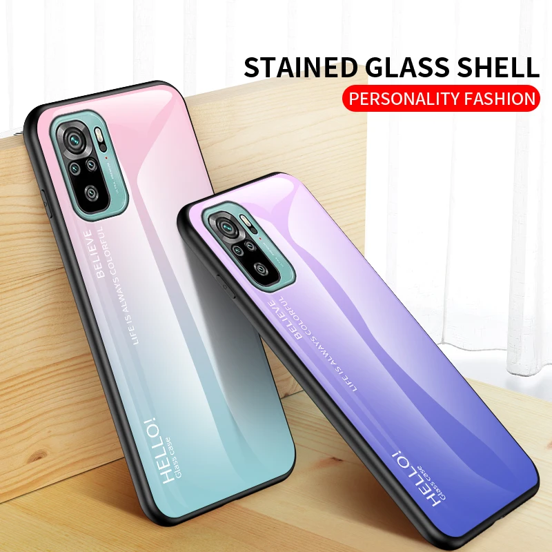 

Gradient Glass Case For Xiaomi Redmi Note 10 Pro Phone Cover Soft Silicone Frame Hard Glass Back Cover For Redmi Note 10S