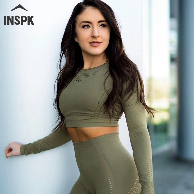 Женский спортивный костюм с длинным рукавом укороченный топ для фитнеса +