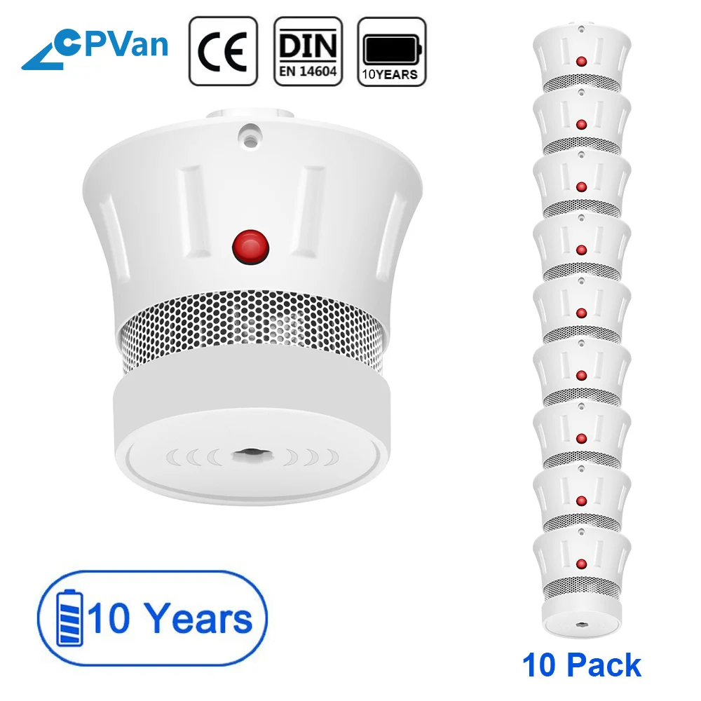 CPVan 10 шт. мини детектор дыма EN14604 rookmelder 10 jaar CE сертификация 85dB пожарная сигнализация rookmelder детектор гумо