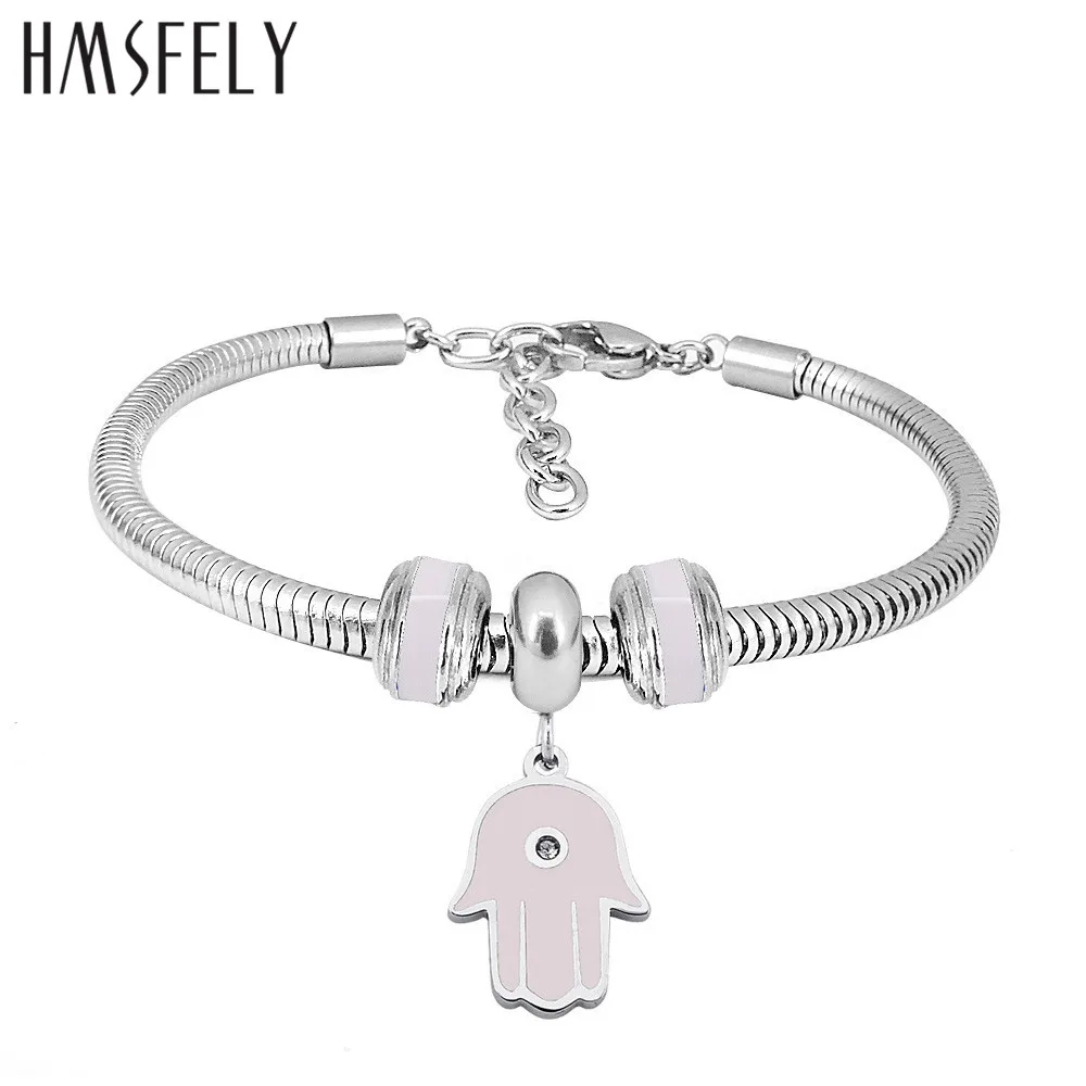HMSFELY Для женщин Нержавеющая сталь Шарм рука Фатимы Браслеты бисерные цепочки для