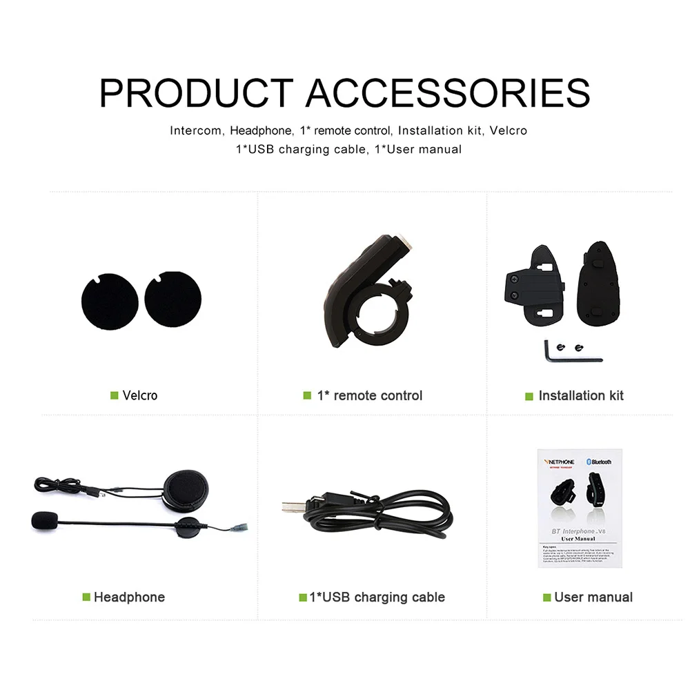 

1/2pcs Vnetphone V8 Motorcycle Helmet Intercom NFC Remote Control Bluetooth Interphone Headset 5 Rider 1200M Full duplex talking