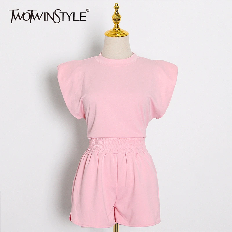 

Elegant Women Two Piece Set O Neck Sleeveless T-shirt Top High Waist Slim Shorts Casual Suit Female Fashion Clothes