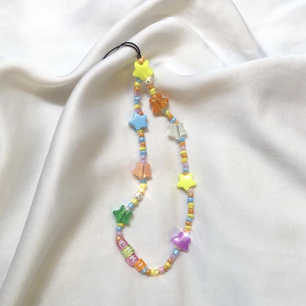 

1pcs Mobile Phone Chain Colorful Acrylic Bead Smile Mobile Phone Chain Charm Cellphone Strap Anti-lost Lanyard For Women
