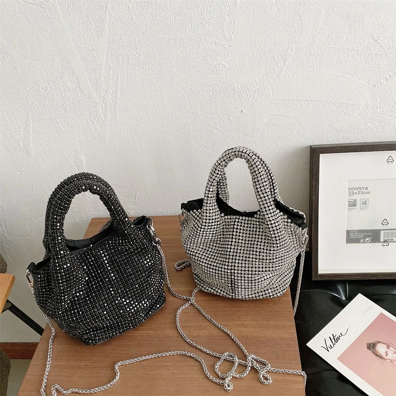 

Стразы, Декоративная Сумка-мешок, роскошная дизайнерская сумка с металлической цепочкой, сумки для женщин, женская сумка, сумки