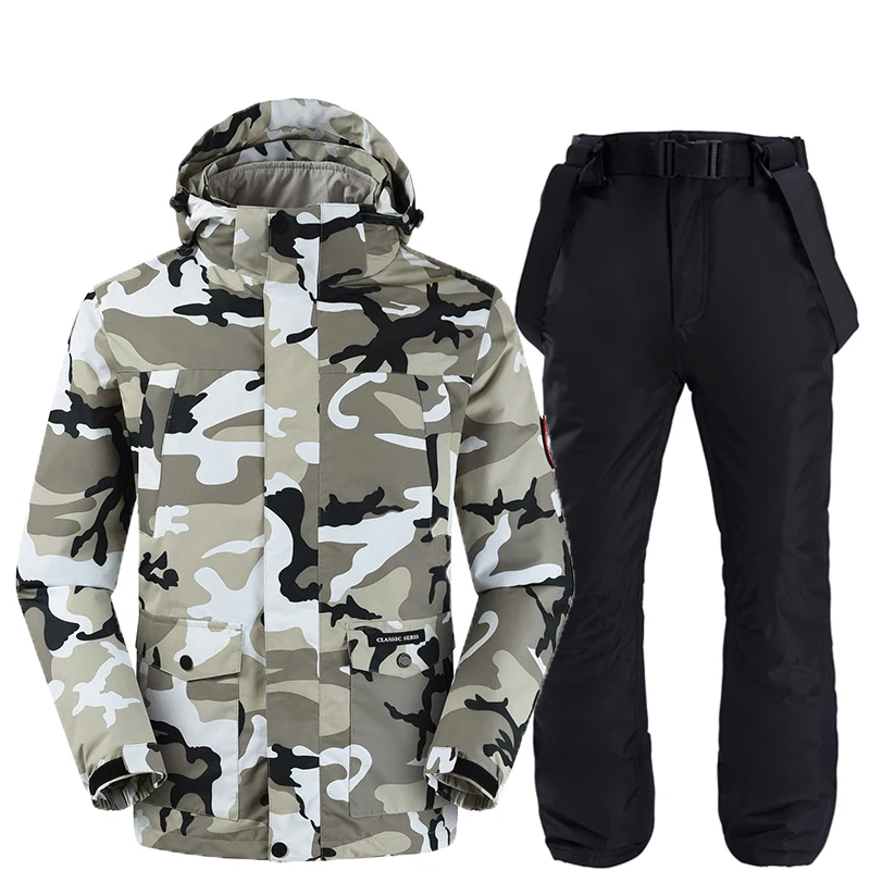 Мужской лыжный костюм уплотненный теплый ветрозащитный водонепроницаемый