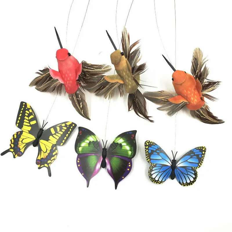 Электрическая вращающаяся игрушка для кошек красочная птица-бабочка забавное