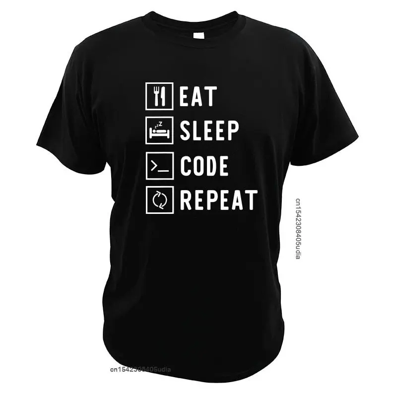 Eat Sleep Code Repeat Funny Developer T Shirt Japanese Manga Anime Original Design Cotton Tee Tops