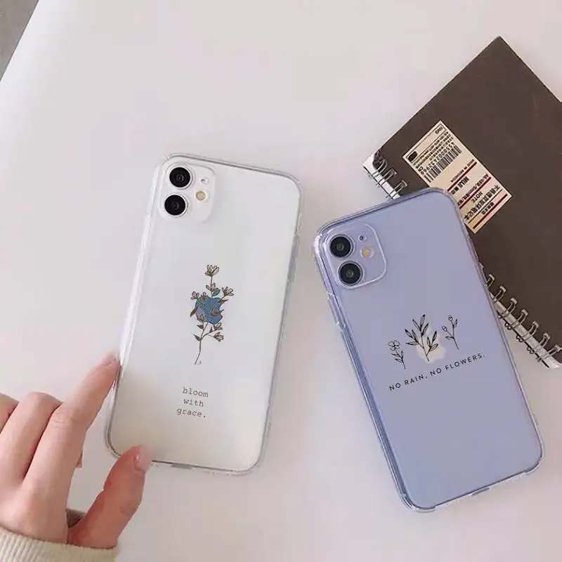 

Great Aesthetic Flower art Phone Case Clear Transparent for iPhone 11 12 13 mini pro XS MAX 8 7 6 6S Plus X 5S SE XR 2020