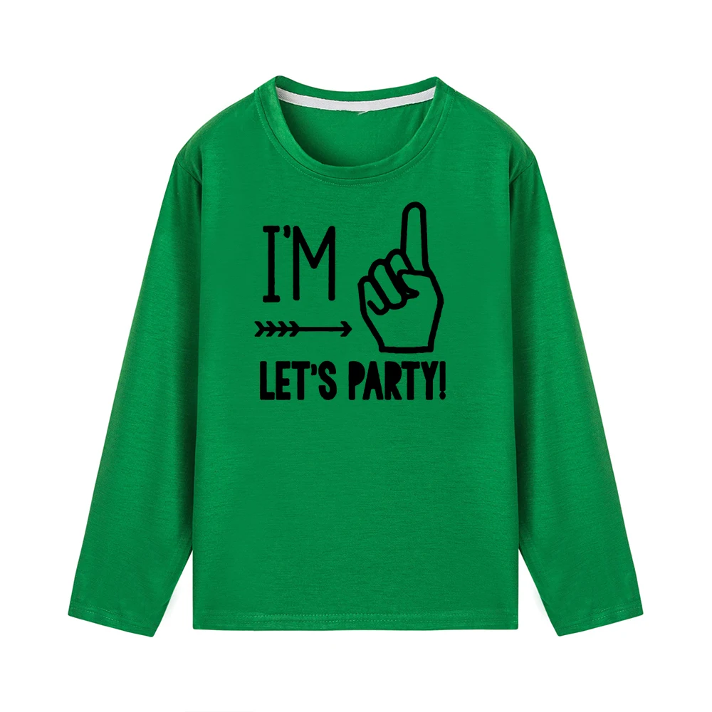Вечерние футболки для детей с надписью «I'm One Let's» футболка для маленьких мальчиков и девочек на первый день рождения забавные детские повседневные футболки с длинными рукавами