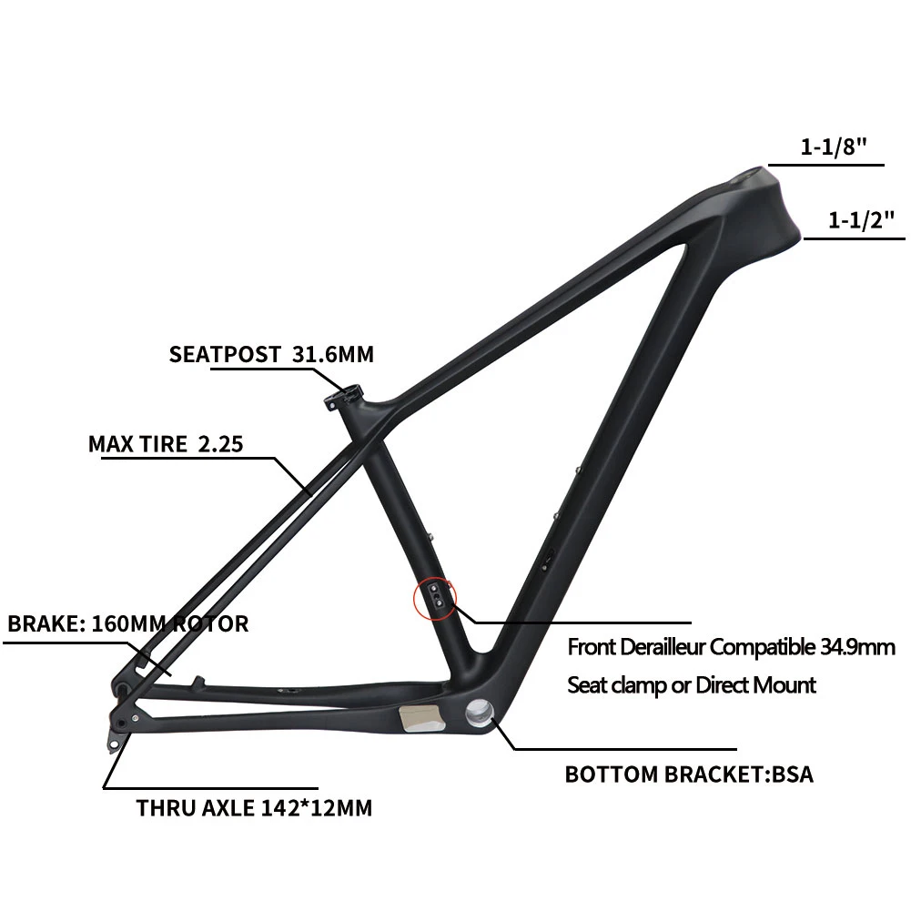 

2021 New 29er T1000 Full Carbon Mountain Bike Frame BSA 29er MTB Bicycle Carbon Frame With 100*15mm Fork 29 Carbon MTB Frameset