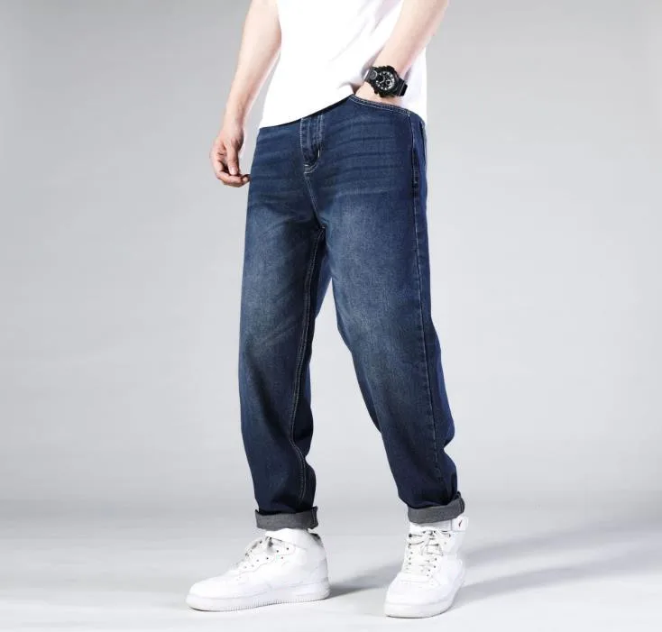 Для мужчин джинсы в стиле хип хоп размера плюс 46 скейтборд брюки свободные для
