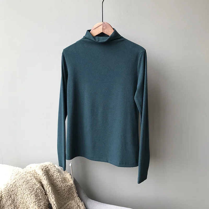 Mooirue Autumn Women Orange Velvet T Shirt High Waist Blue Tee Shirt Slim Korean Style Tops