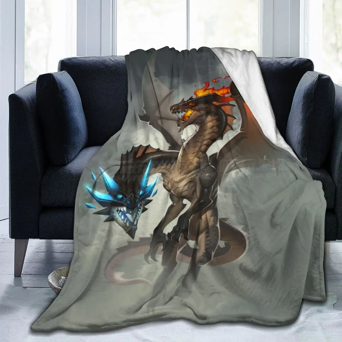 

Cool dragon 3D printing, soft and warm coral velvet, flannel bed blanket, artificial fur mink, bedspread, winter checked blanket