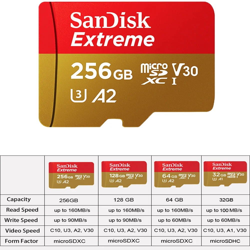 SanDisk Extreme и ultra micro SD Карта памяти SDHC / SDXC uhs-i C10 U3 V30 A1 32 Гб A2 64 128 планшет смартфон