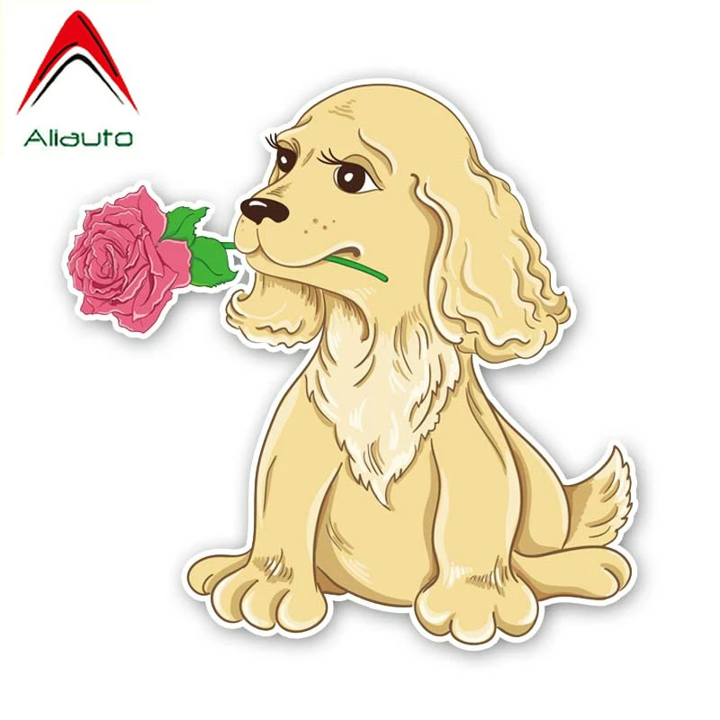 Автомобильная мультяшная наклейка Aliauto с милой собакой и розой Аксессуары для