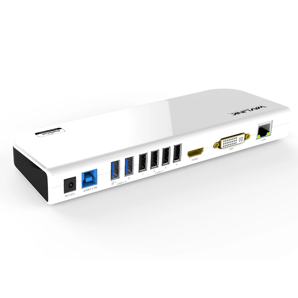 Wavlink Универсальная док-станция USB 3,0 Двойной видео дисплей монитор RJ45 гигабитный Ethernet Поддержка 1080P DVI/HDMI/VGA для ноутбука - Цвет: Белый