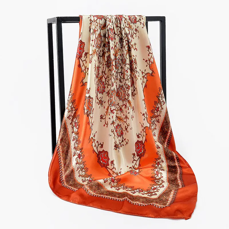 

2020 Роскошные качественные шелковые шарфы, летний женский квадратный шарф с принтом 90 см, солнцезащитные Шали, женский модный пляжный хиджаб...