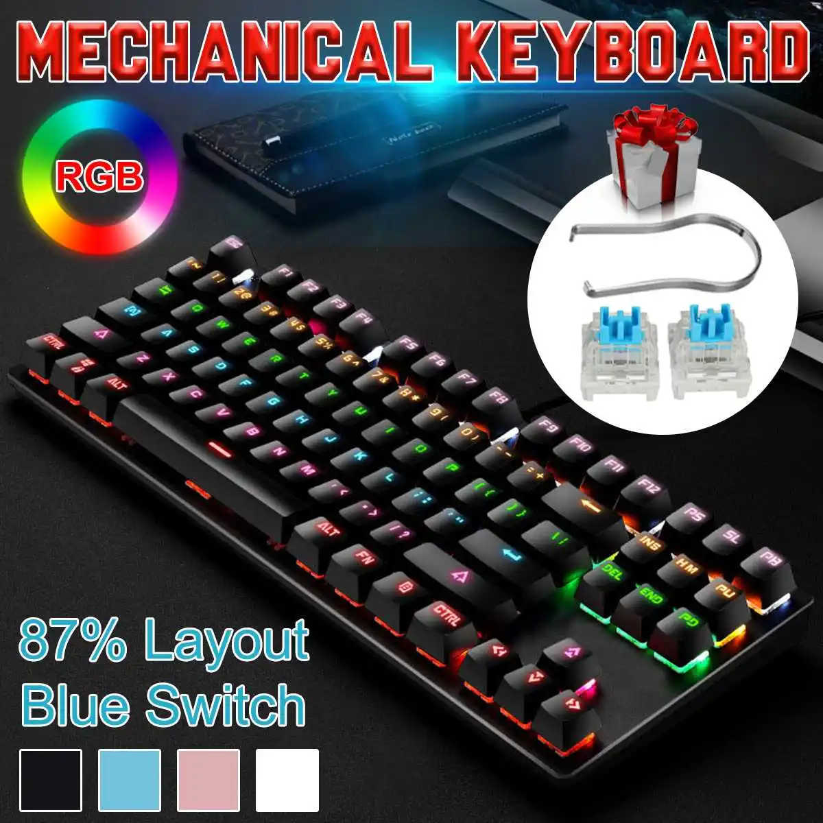

Механическая игровая мини-клавиатура с RGB-подсветкой, USB, 87 клавиш