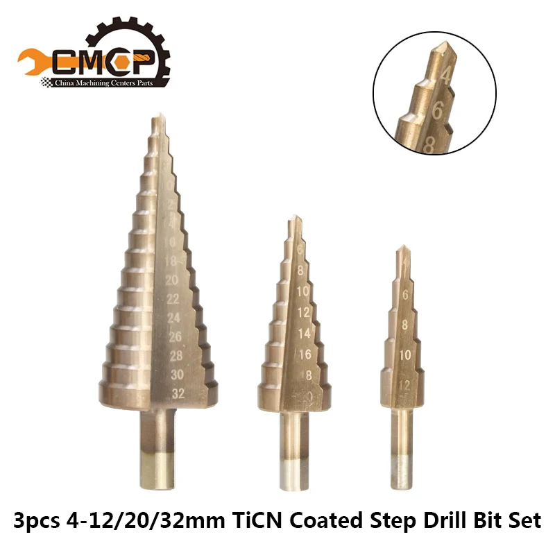 3 шт. 4-12 4-20 мм 4-32 мм TiCN Coated набор ступенчатых сверл HSS Core сверло треугольный хвостовик шаг конусное сверло строгий Дырокол